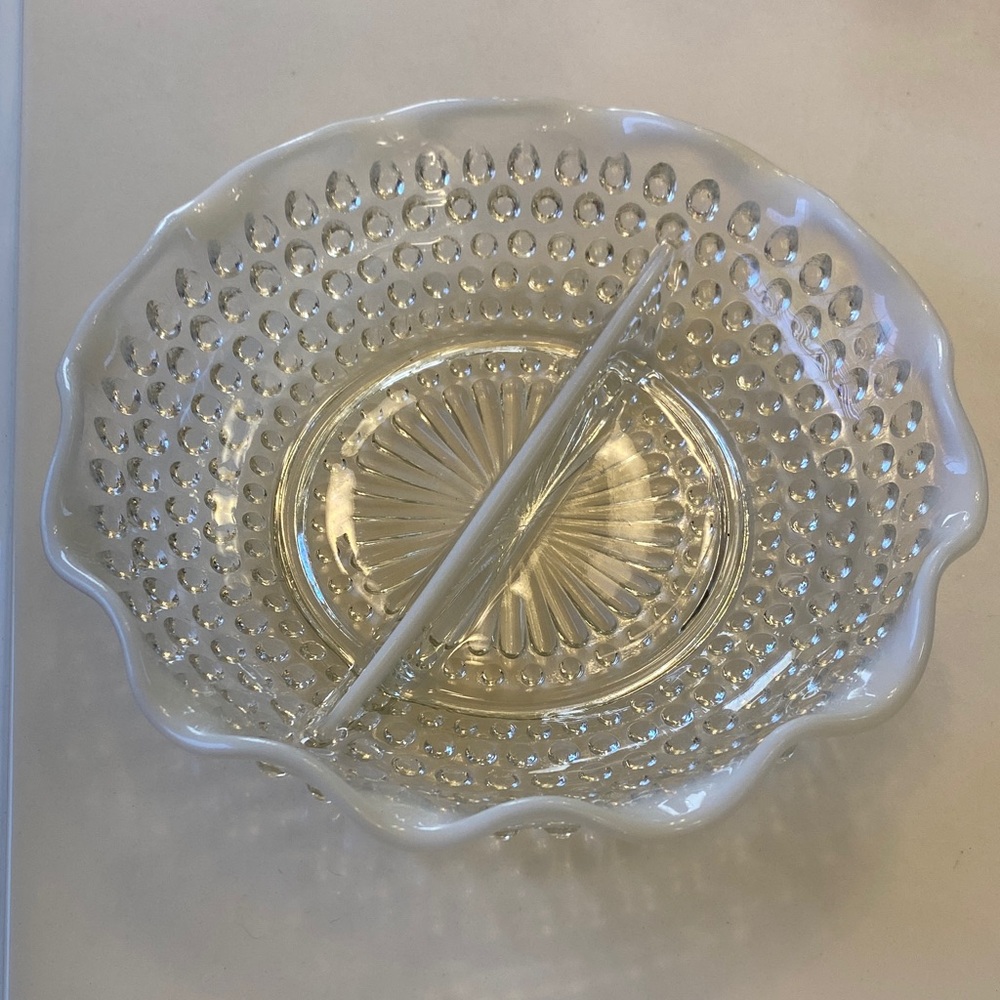 Anchor Hocking Moonstone hobnail divided relish dish